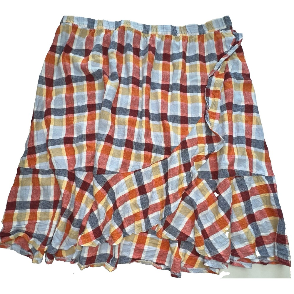 Lane Bryant Plus Size 26/28 Madras Plaid Gingham Ruffle Midi Skirt-